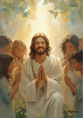 Gebet mit Jesus Poster Kinderzimmer | Digitaler Download Wandbild Religiös
