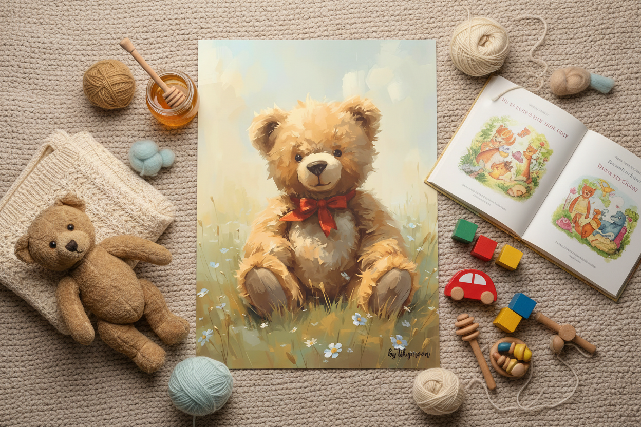 Teddybär Poster Digital | Kinderzimmer Wandkunst Download